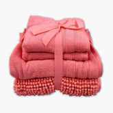 Coordinated Bobble Bath Mat & Towel Set - 4 Pack (Rose Pink)  Adomoo